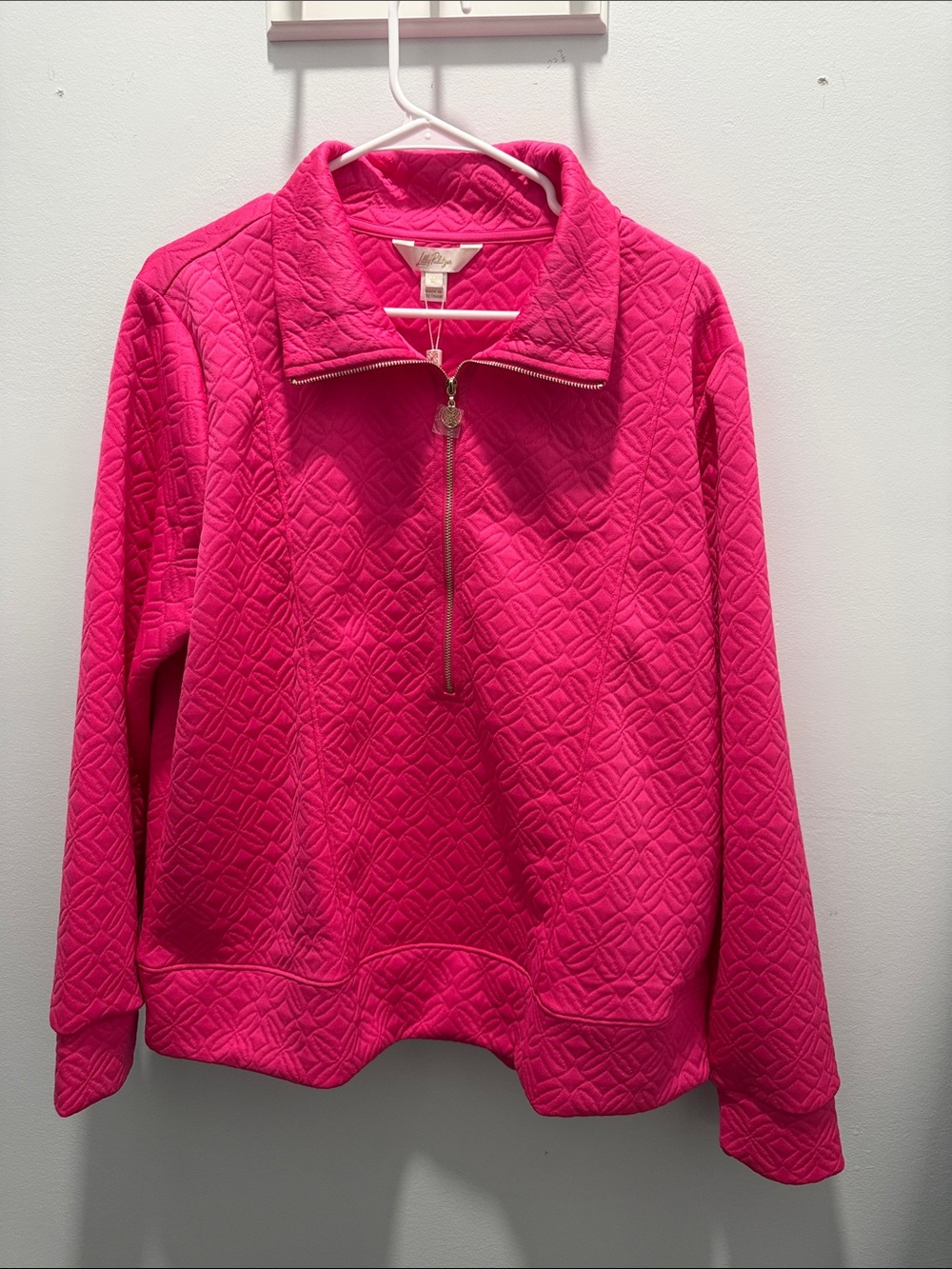 Lilly Pulitzer Hot Pink Quilted Half-Zip Pullover Sweatshirt